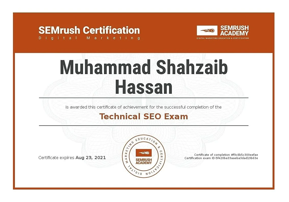 Semrush Technical SEO Exam Certificate